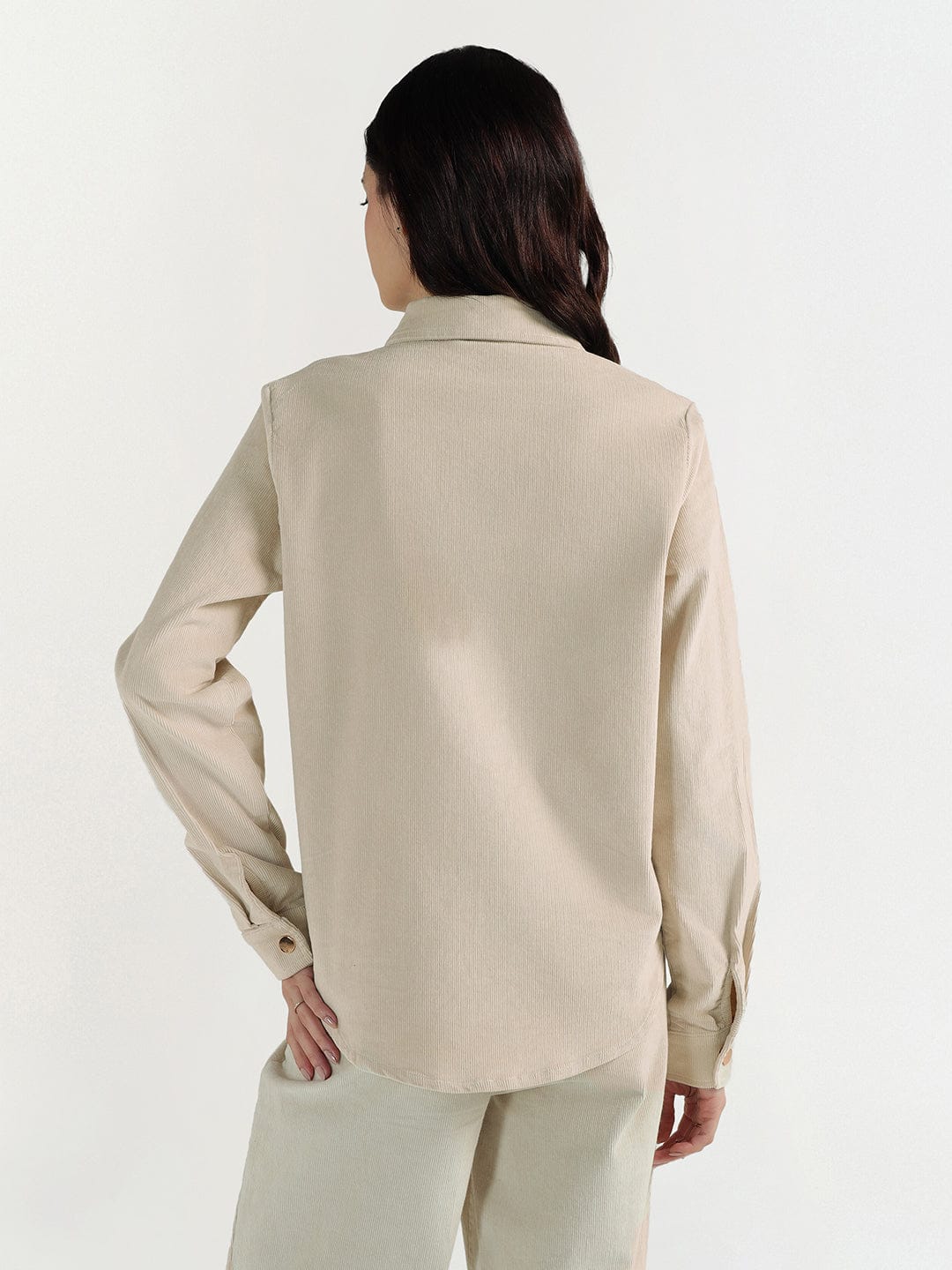 Elle Women Cream Solid Collar Shirt