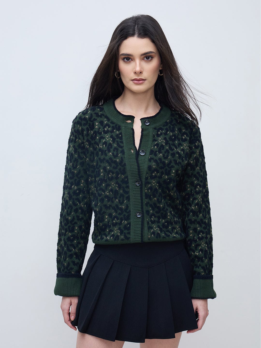 Elle Women Green Textured Round Neck Sweater