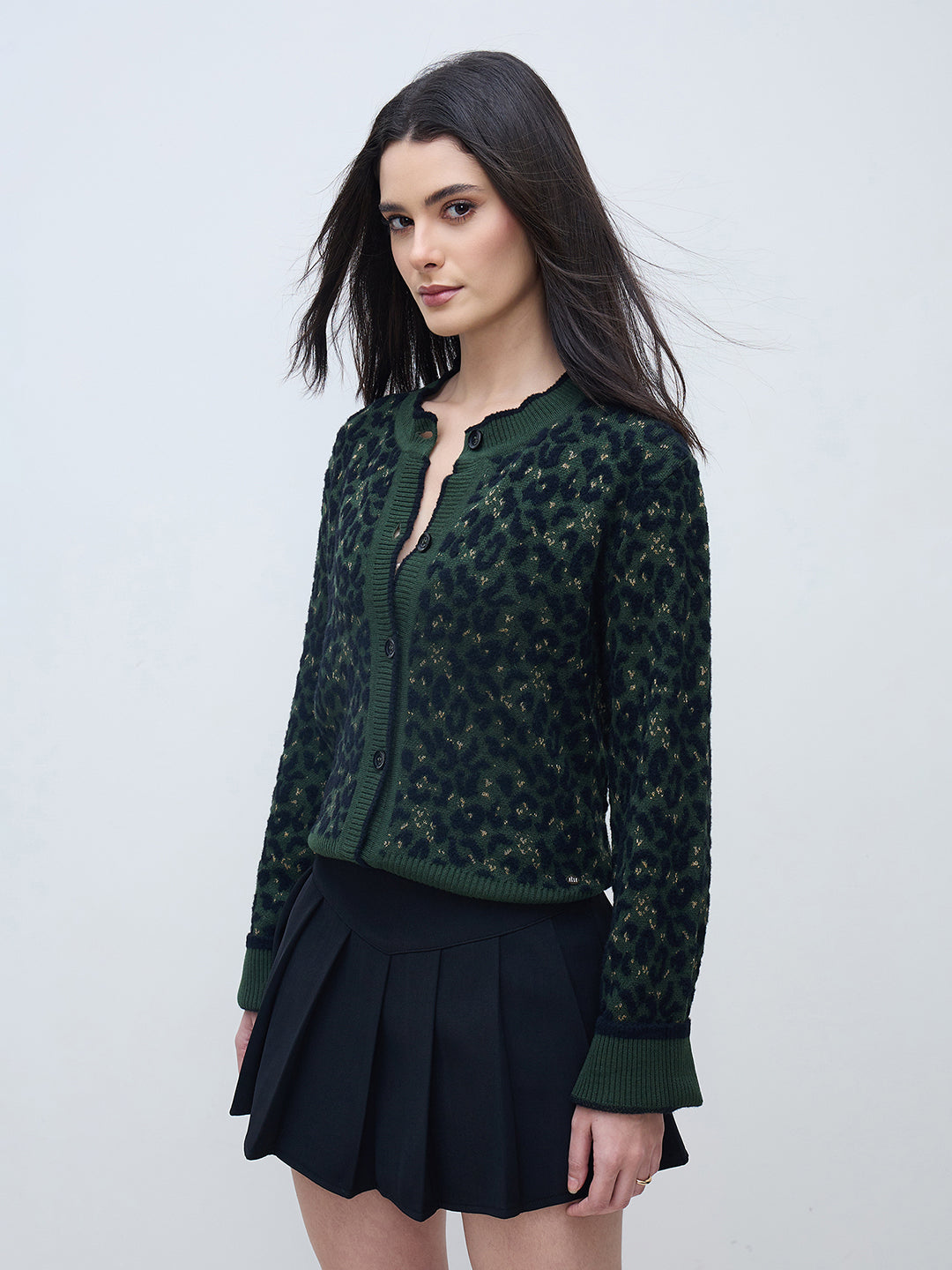 Elle Women Green Textured Round Neck Sweater