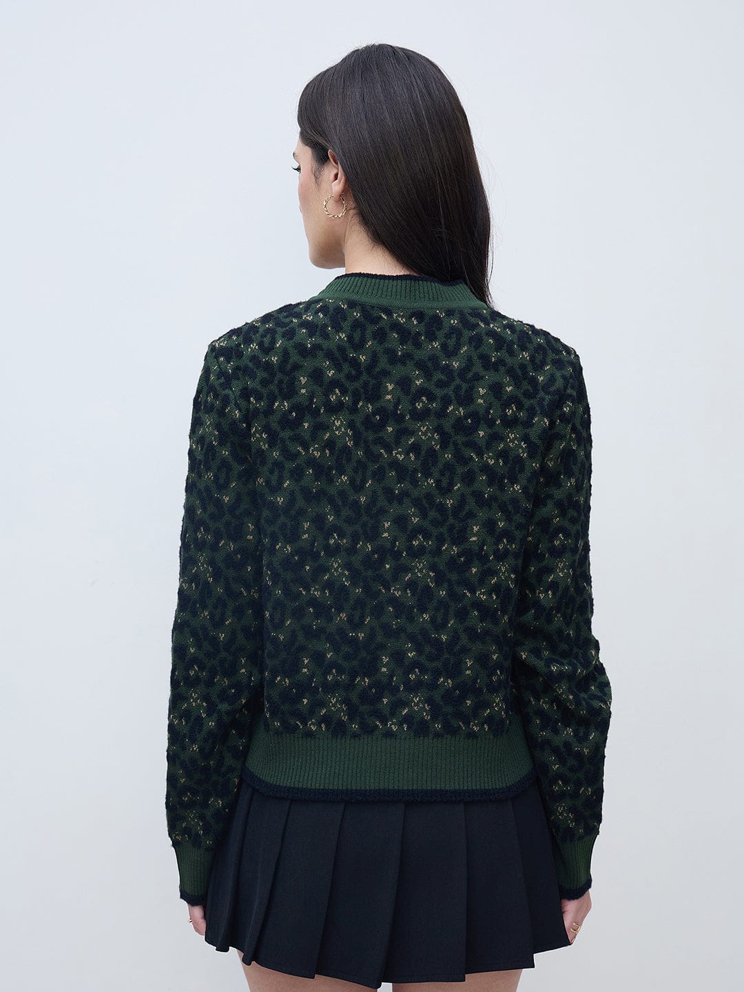 Elle Women Green Textured Round Neck Sweater