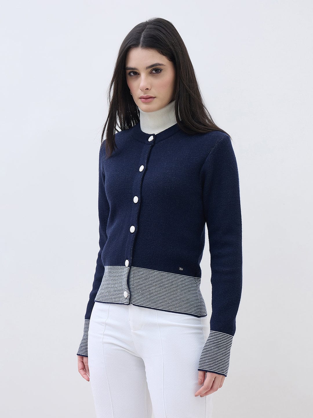 ELLE Women Multicolour Textured Crew Neck Sweater