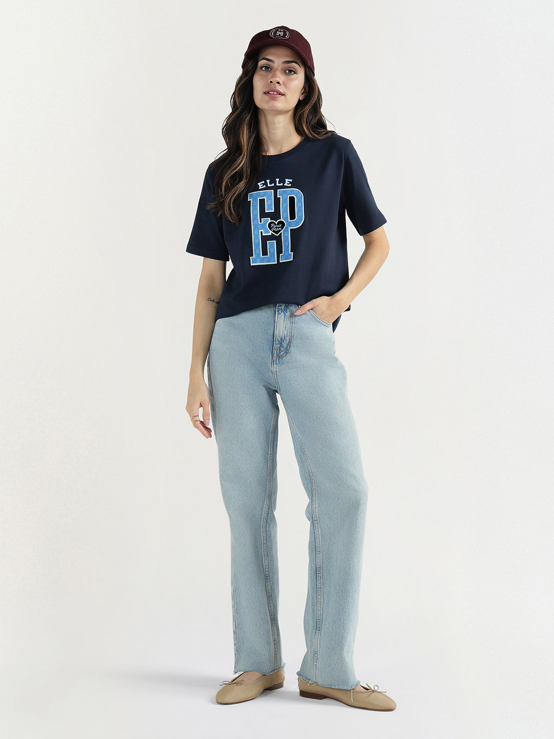 Elle Women Blue Graphic Crew Neck Tshirt