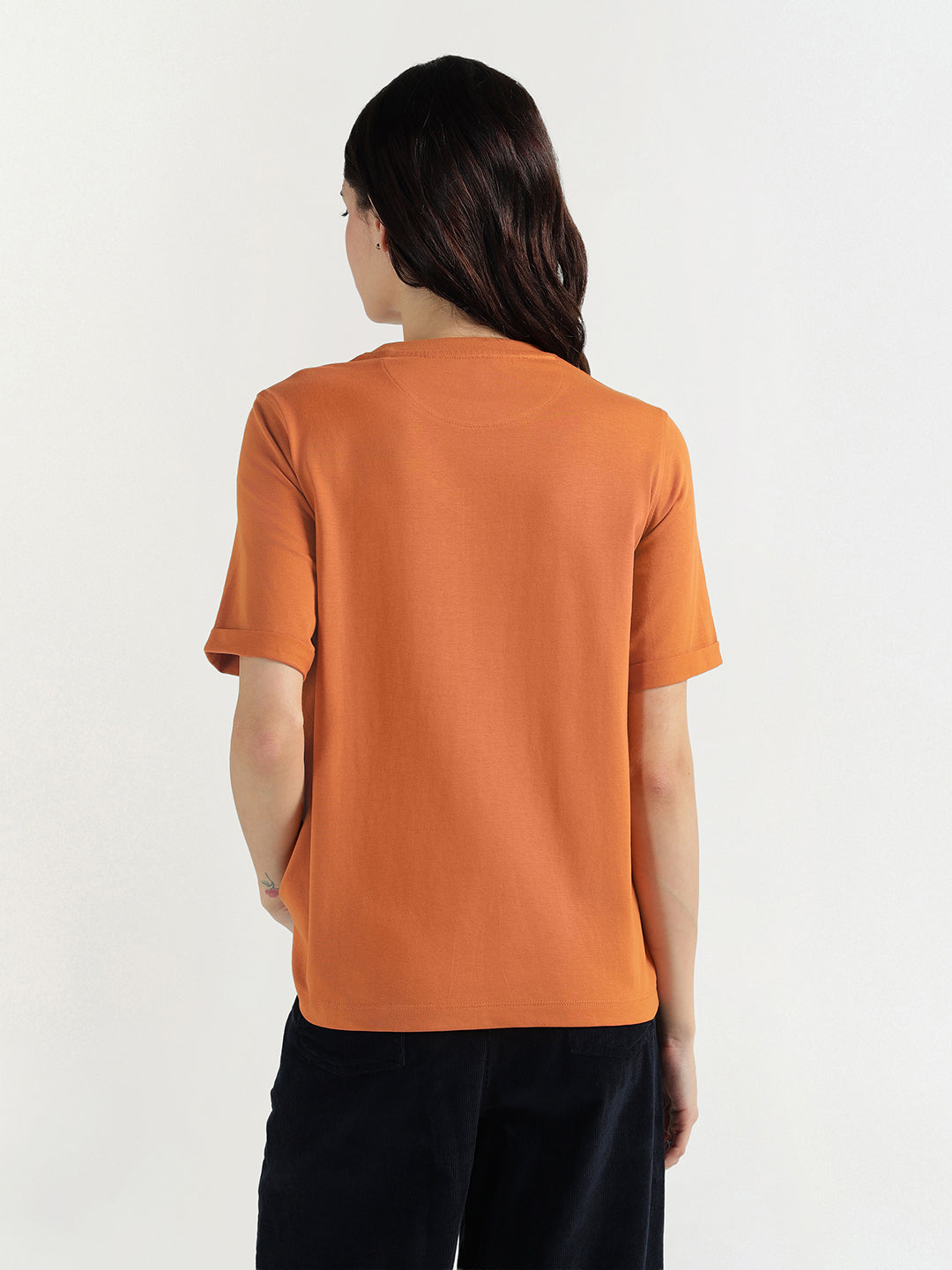 Elle Women Brown Graphic Crew Neck Tshirt