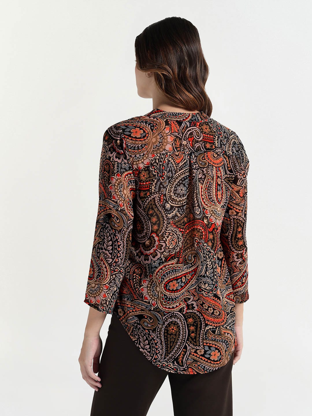 Elle Women Brown V Neck Top