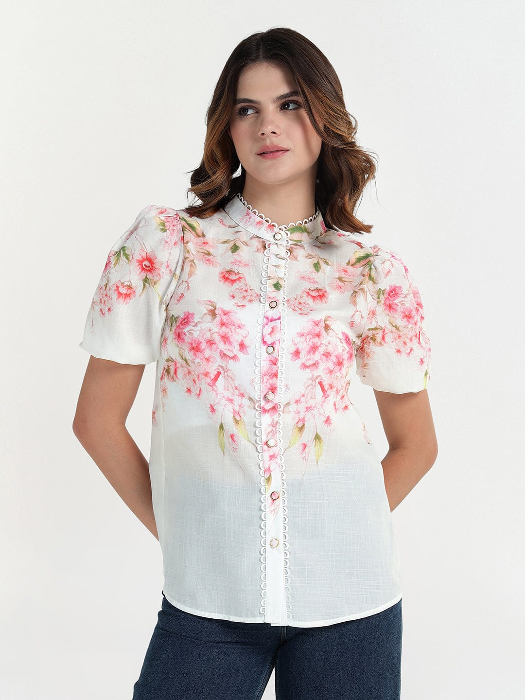 Elle Women Cream Collar Top