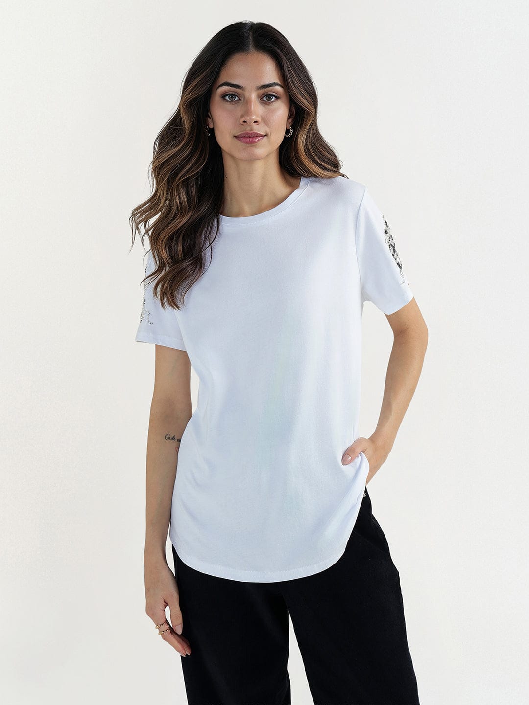 Elle Women White Round Neck Top