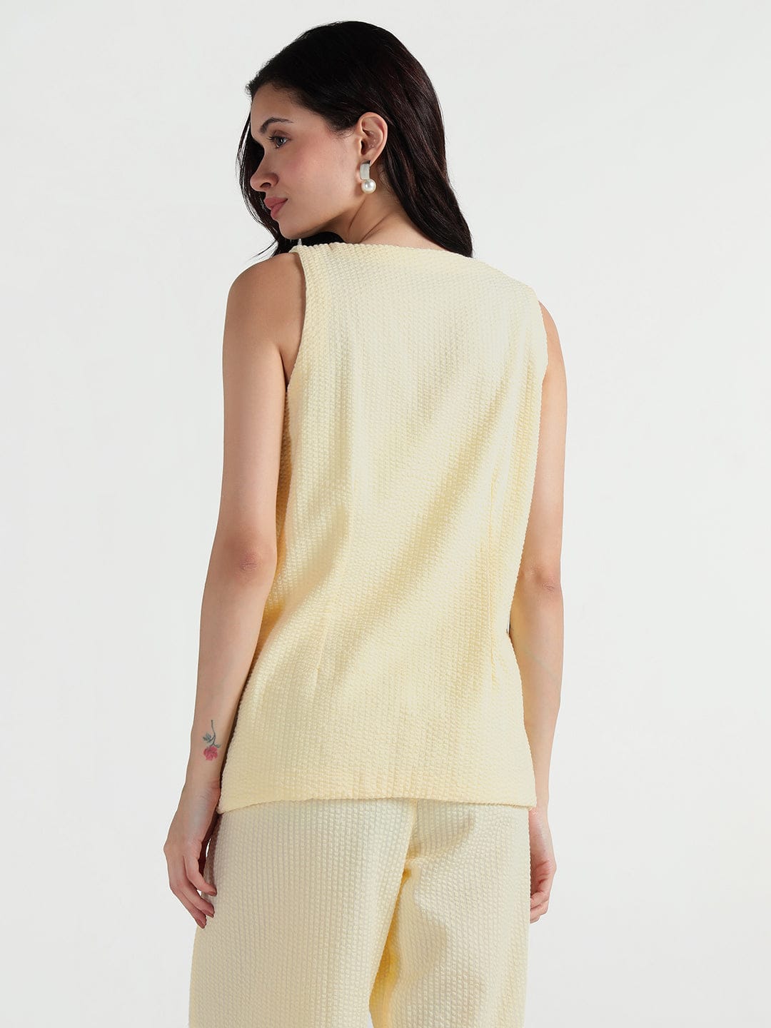 Elle Women Cream Embroidered V Neck Top