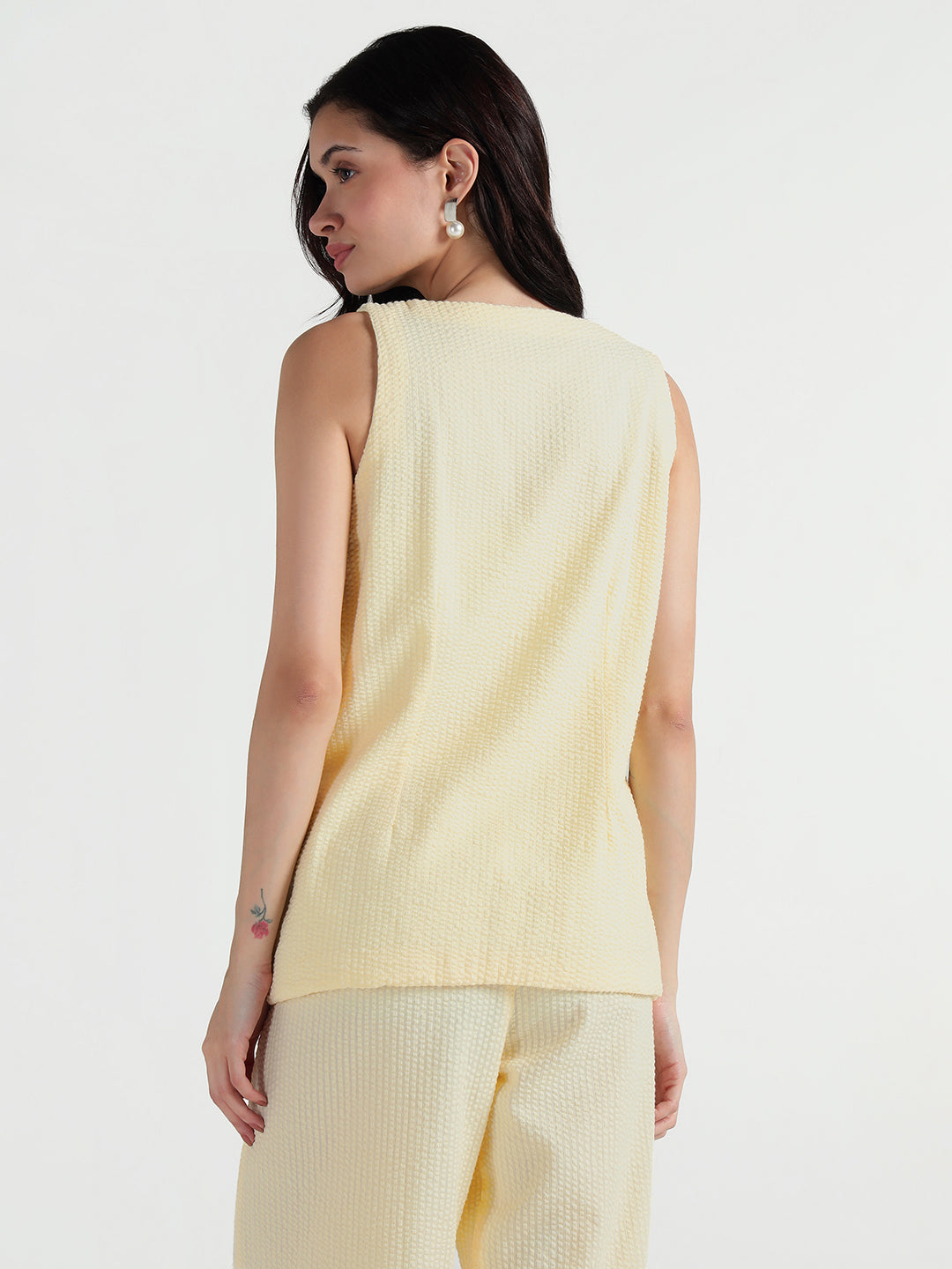 Elle Women Cream Embroidered V Neck Top