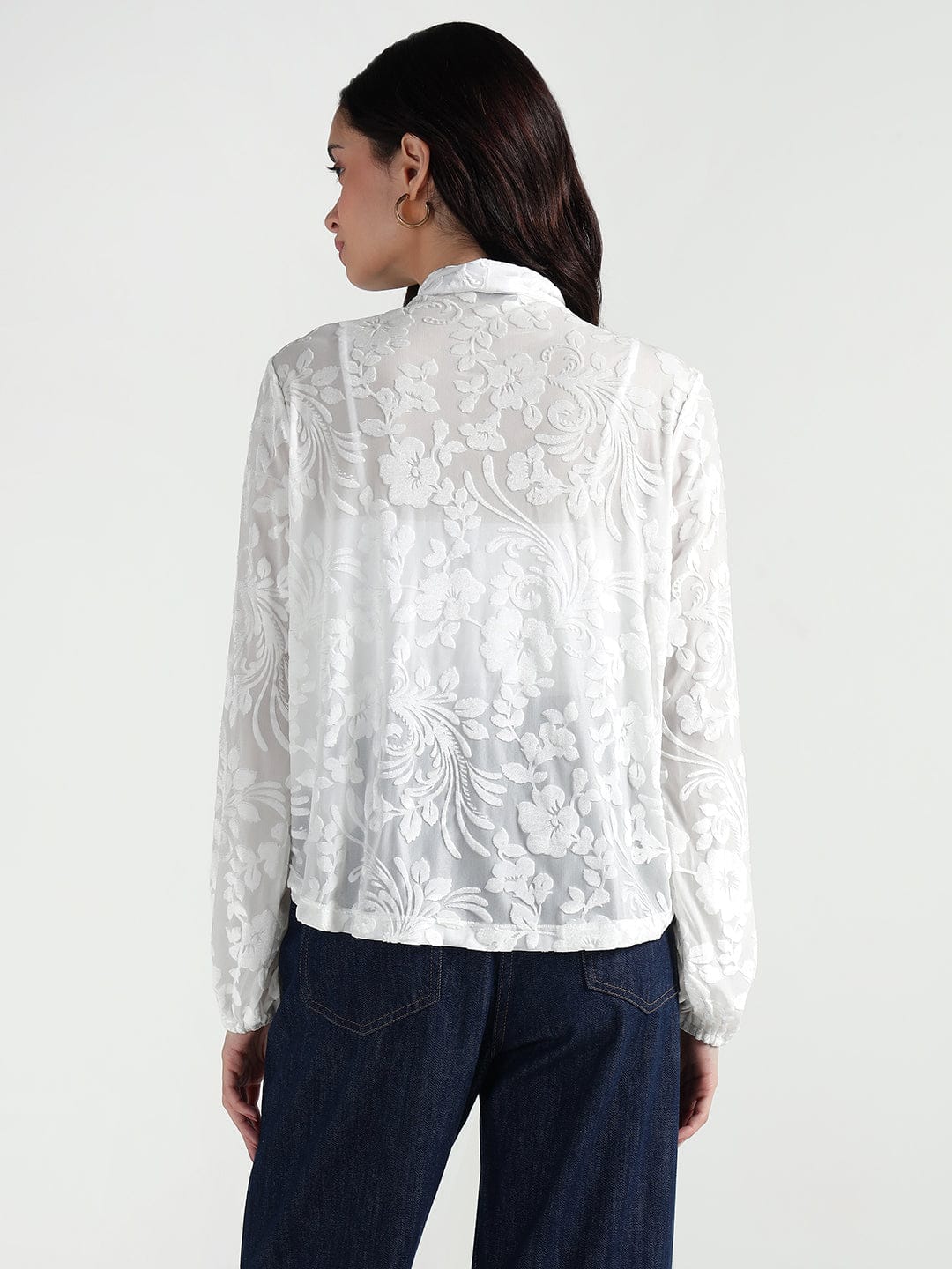 Elle Women White Floral Round Neck Top