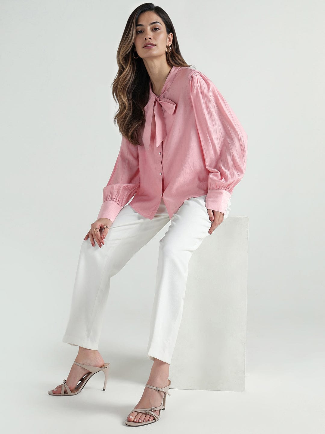 Elle Women Pink Solid Round Neck Top