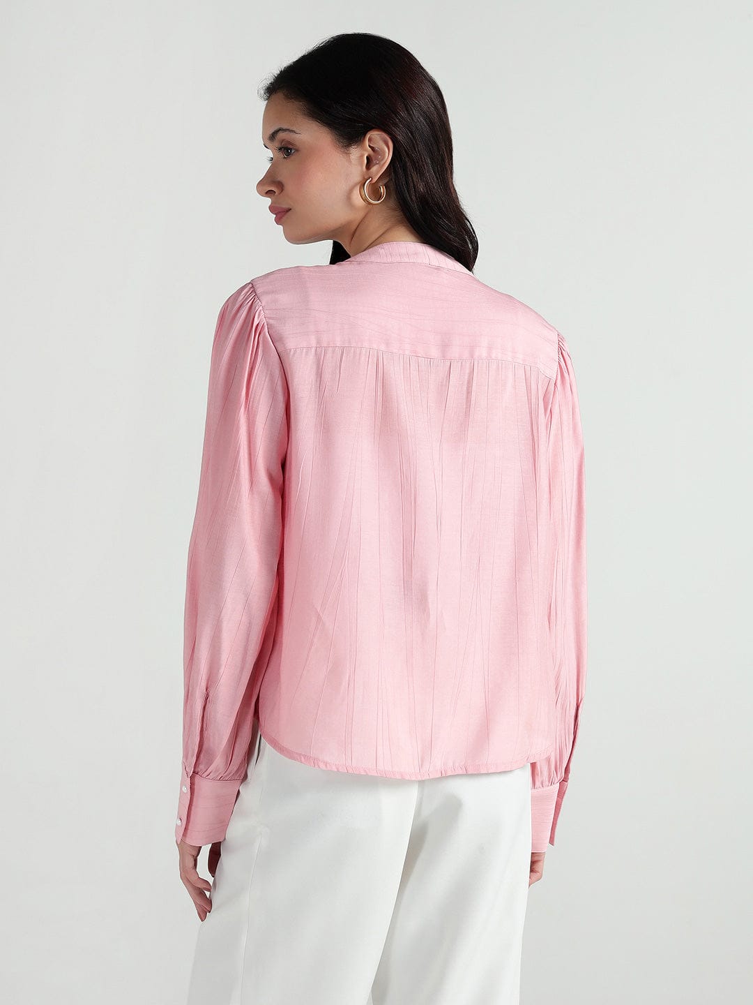 Elle Women Pink Solid Round Neck Top