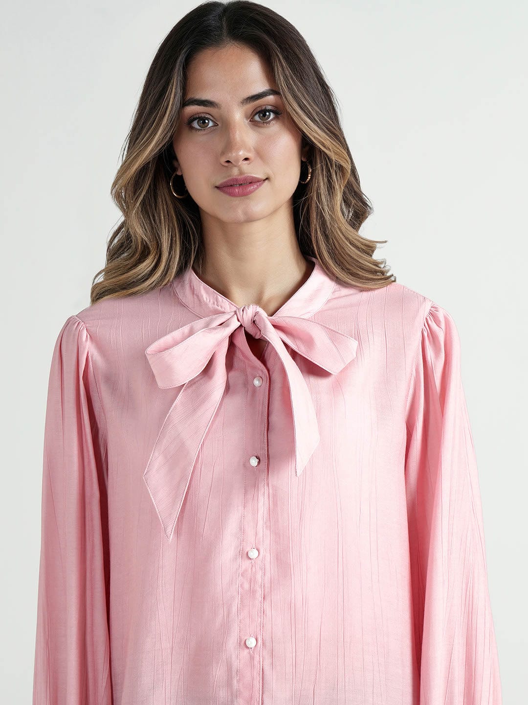 Elle Women Pink Solid Round Neck Top