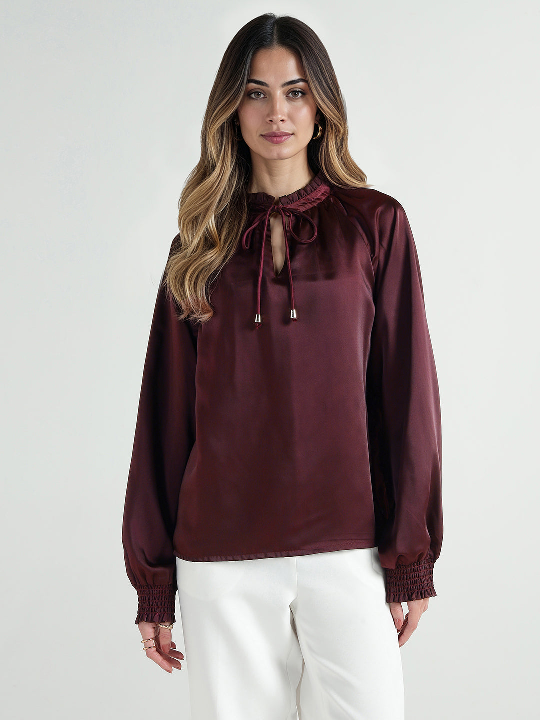 Elle Women Red Solid Round Neck Top