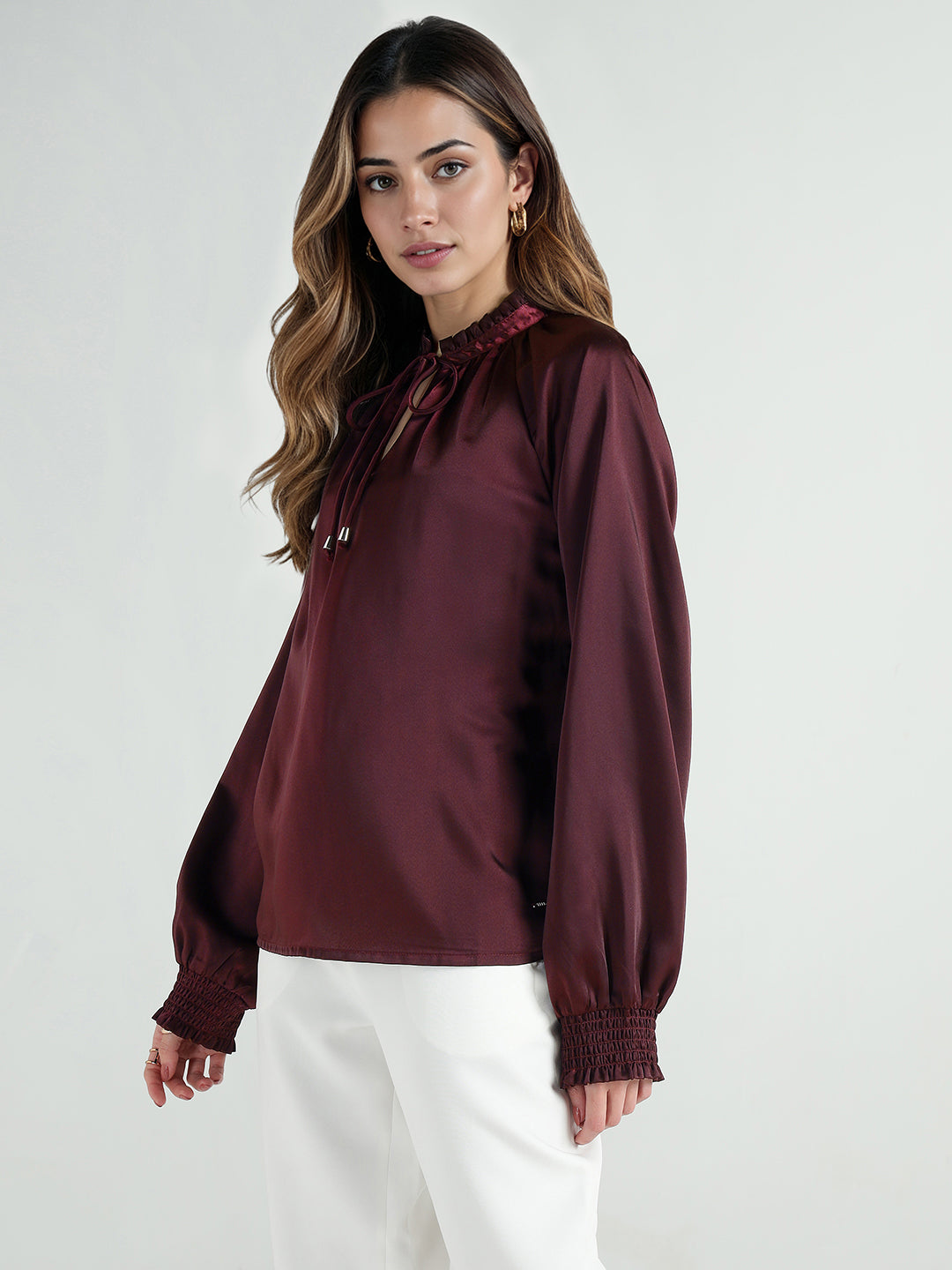 Elle Women Red Solid Round Neck Top