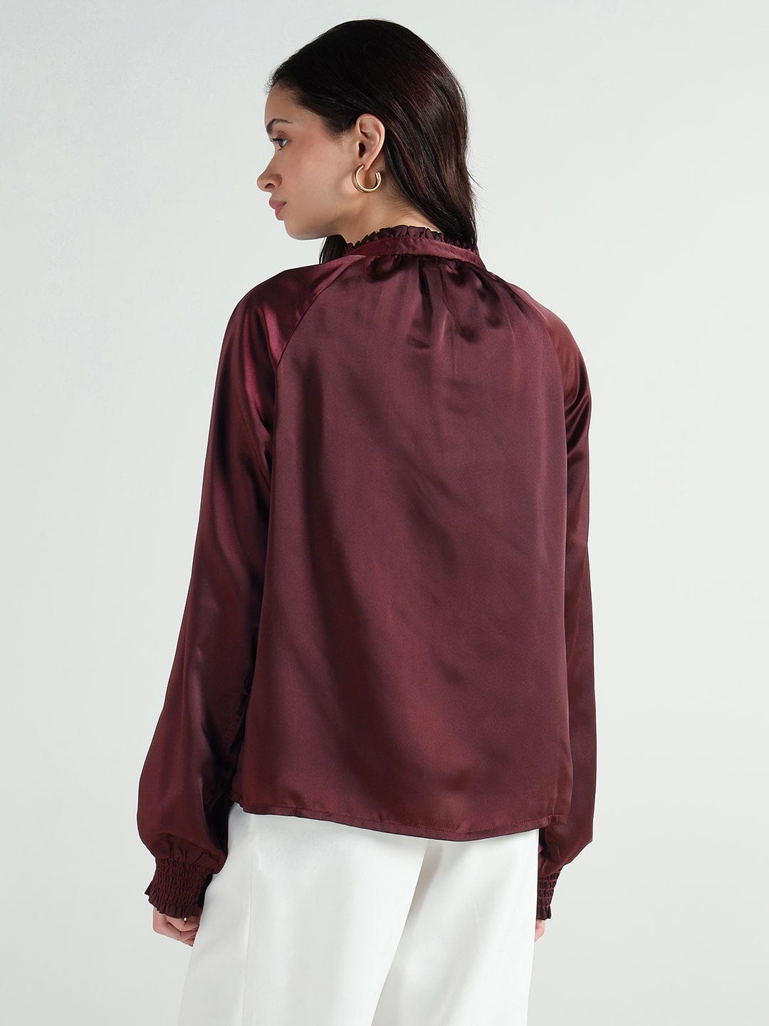 Elle Women Red Solid Round Neck Top