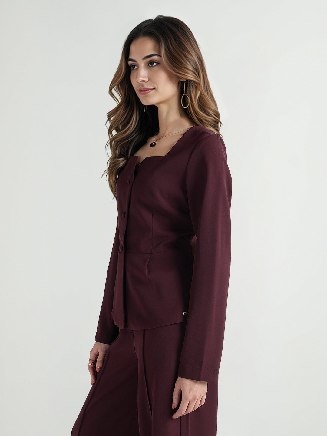 Elle Women Red Solid Square Neck Top