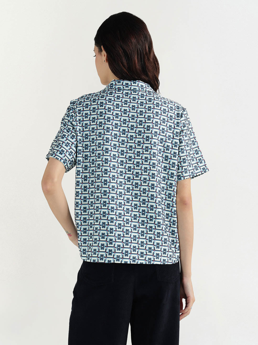 Elle Women Multi Geometric Print Collar Top