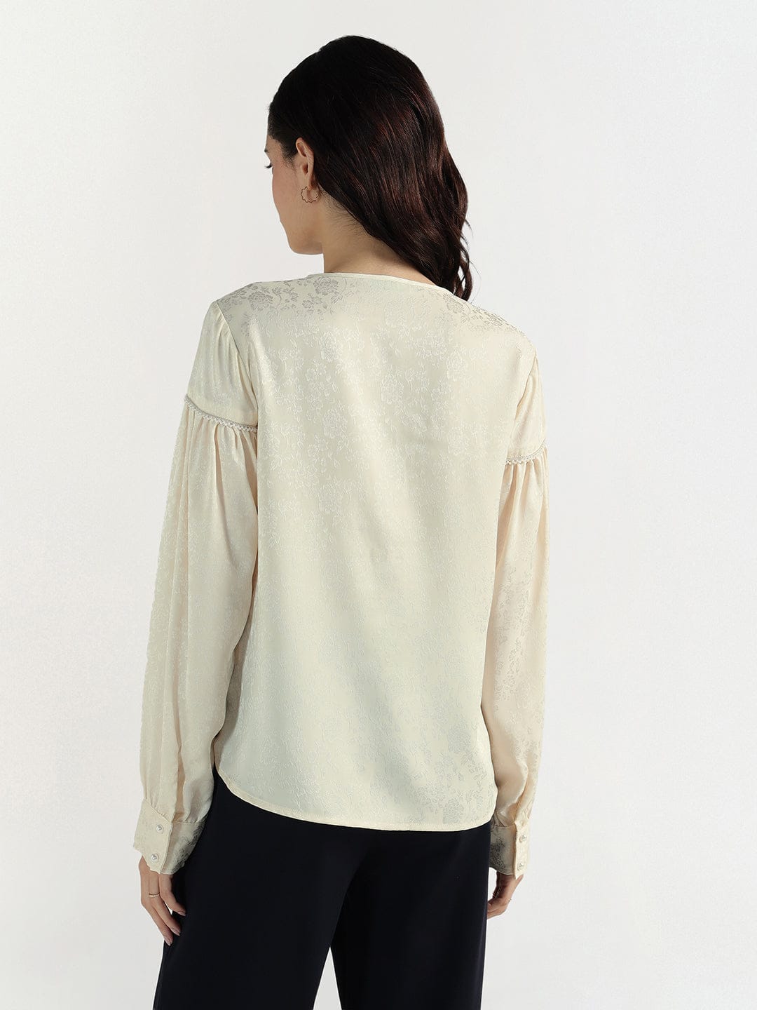 Elle Women Cream Solid Crew Neck Top