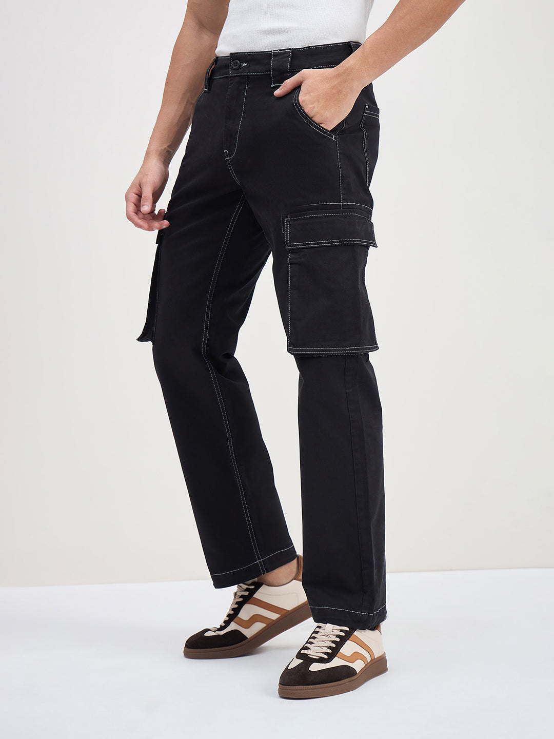 ICONIC Men Black Patch Pocket Cargo