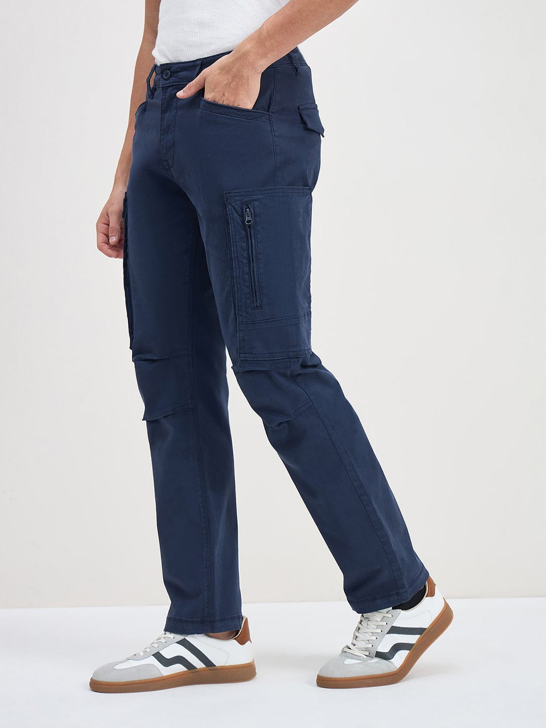 ICONIC Men Navy Blue Patch Pocket Cargo