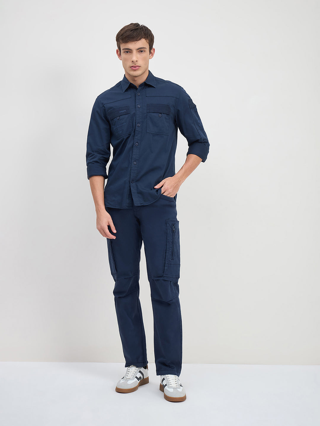 ICONIC Men Navy Blue Patch Pocket Cargo
