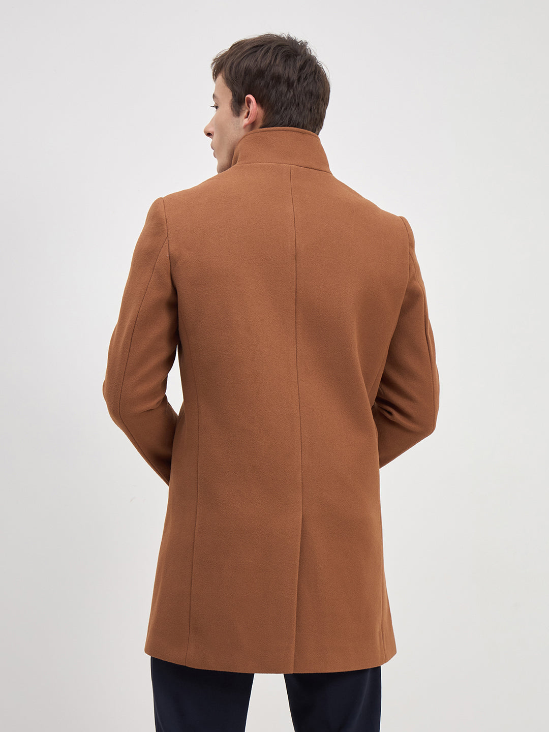 ICONIC Men Brown Solid High Neck Regular Fit Overcoat