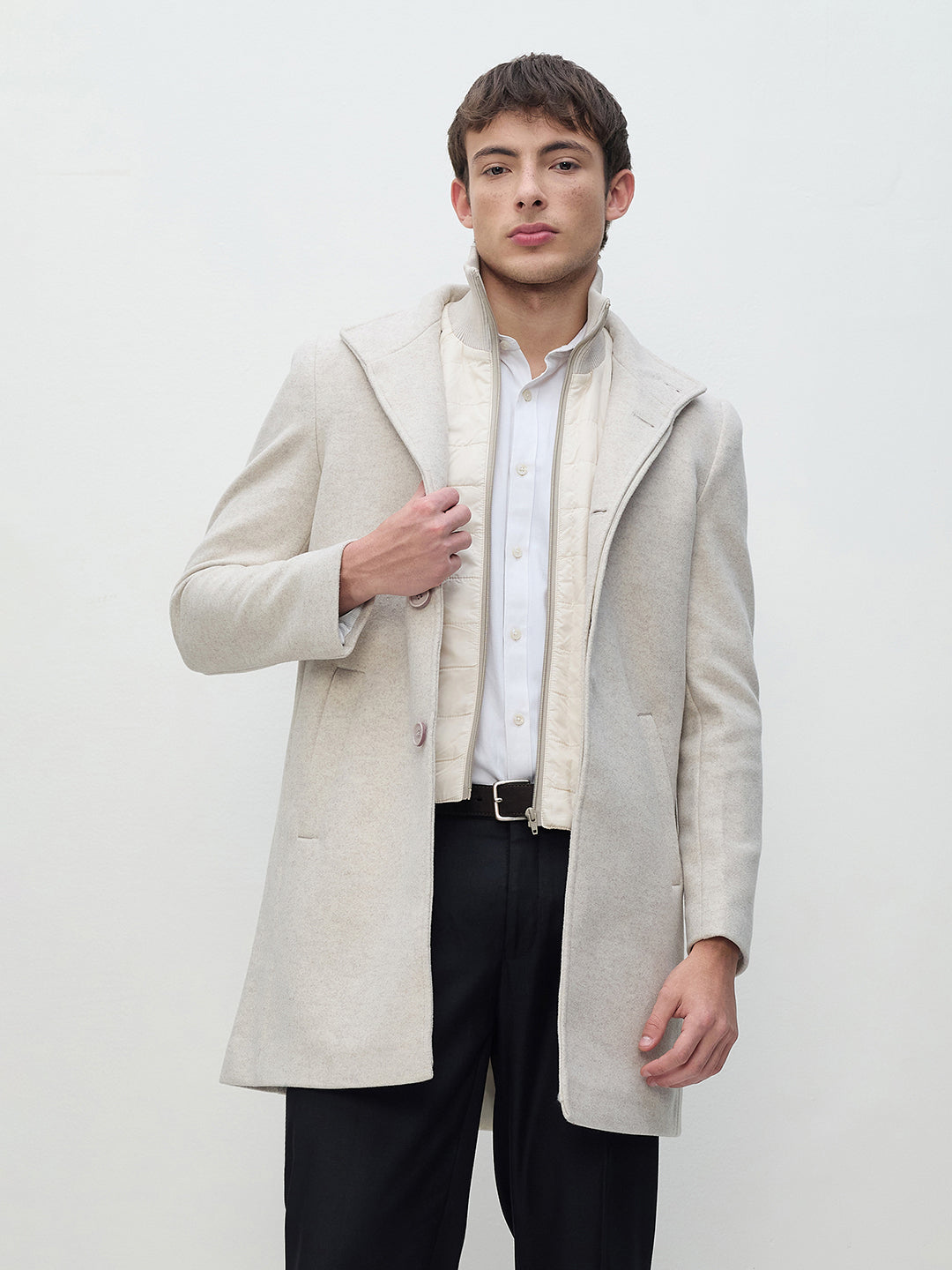 ICONIC Men Beige Regular Fit Overcoat