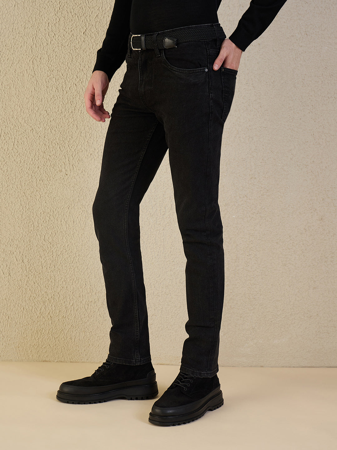 Iconic Men Black Solid Skinny Fit Jeans