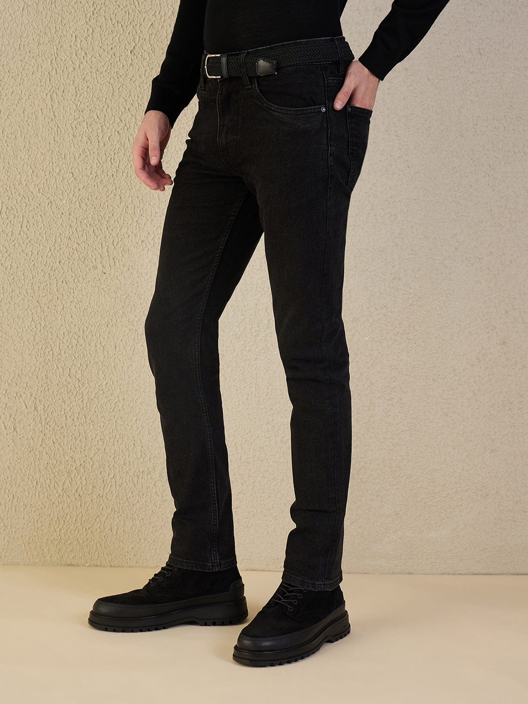 Iconic Men Black Solid Skinny Fit Jeans