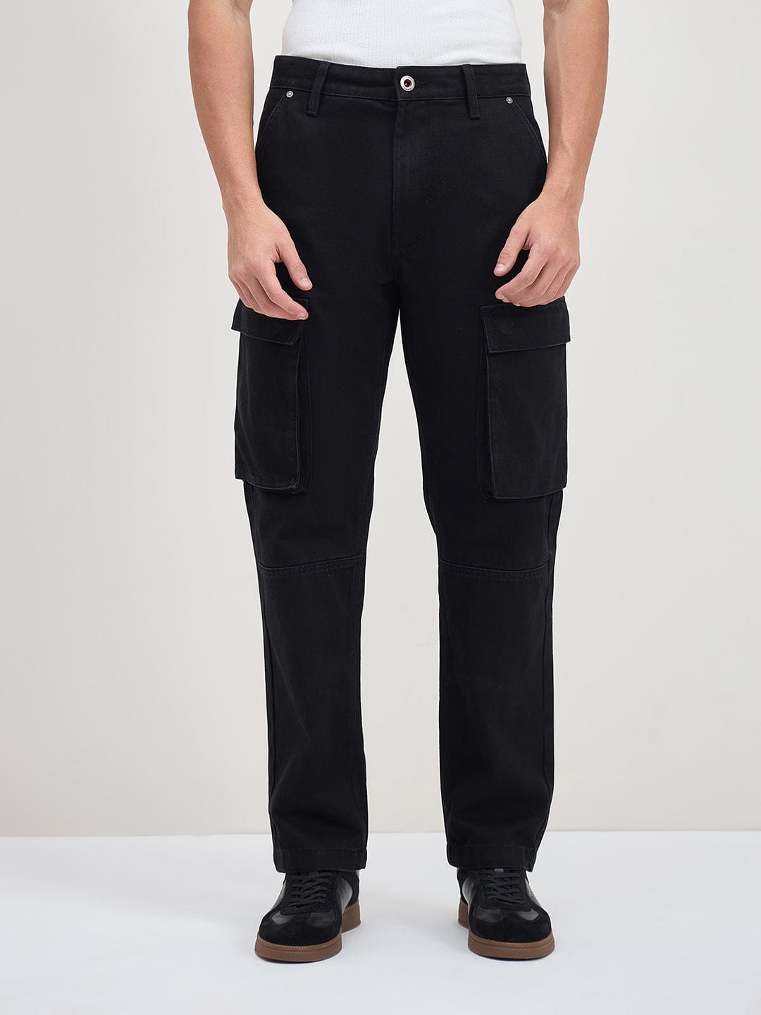 ICONIC Men Black Cargo Fit Jeans