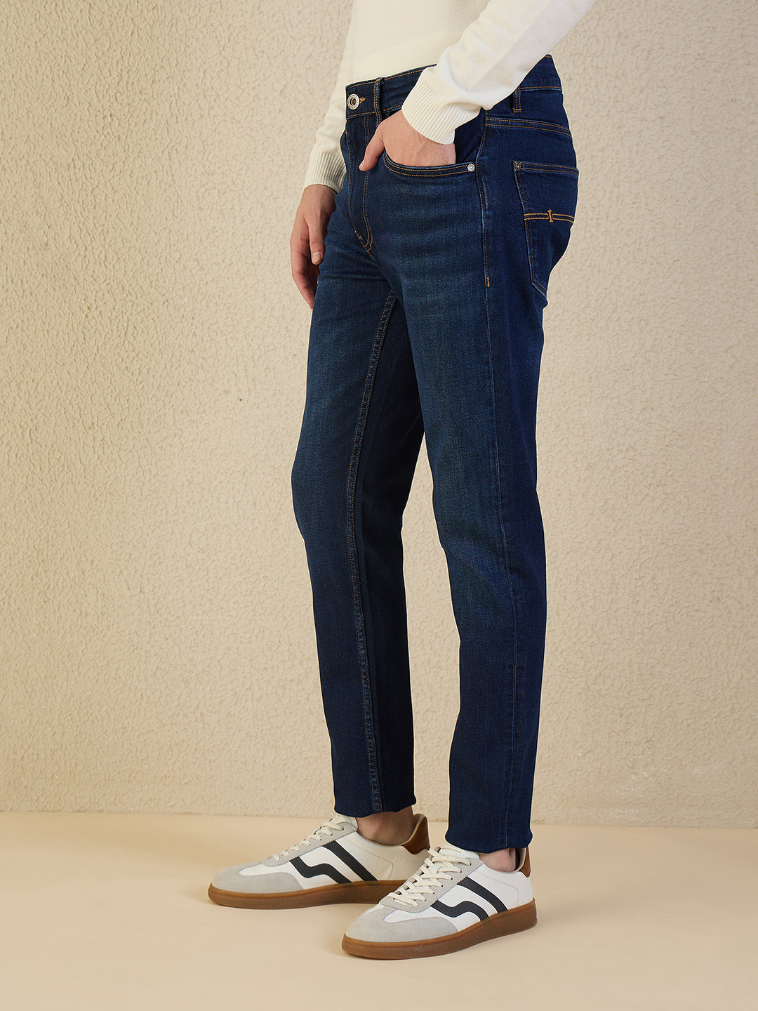 Iconic Men Navy Blue Solid Slim Fit Jeans