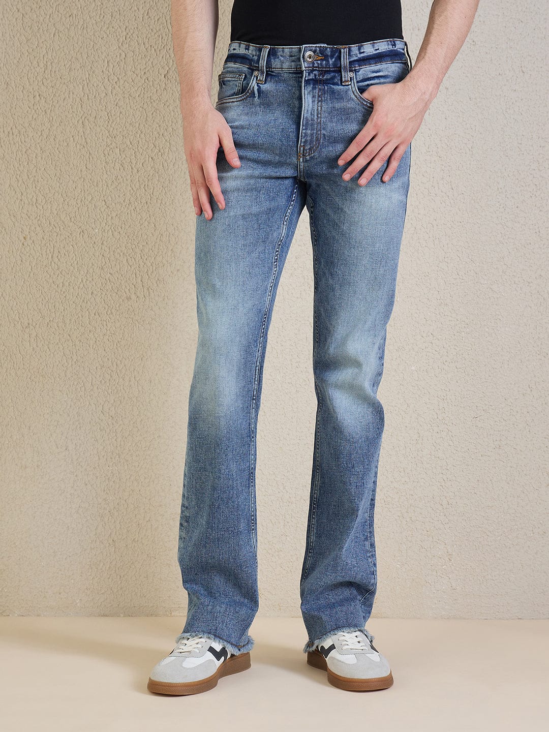 Iconic Men Blue Solid Boot Cut Jeans