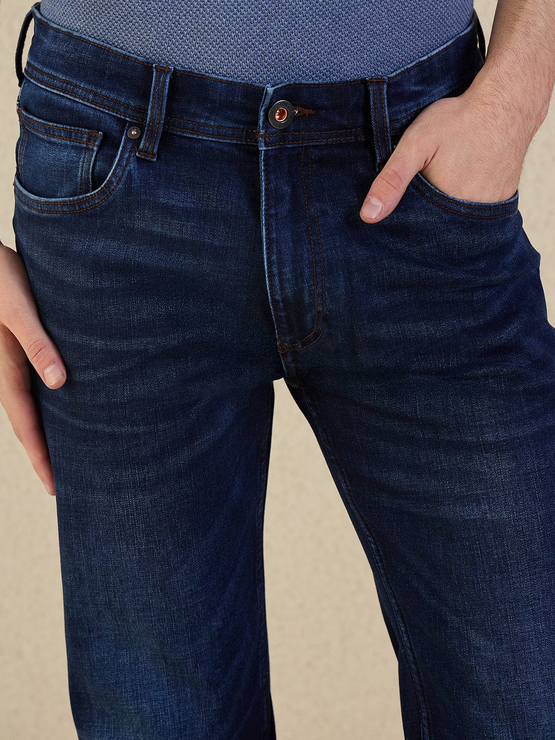 Iconic Men Navy Blue Solid Jeans
