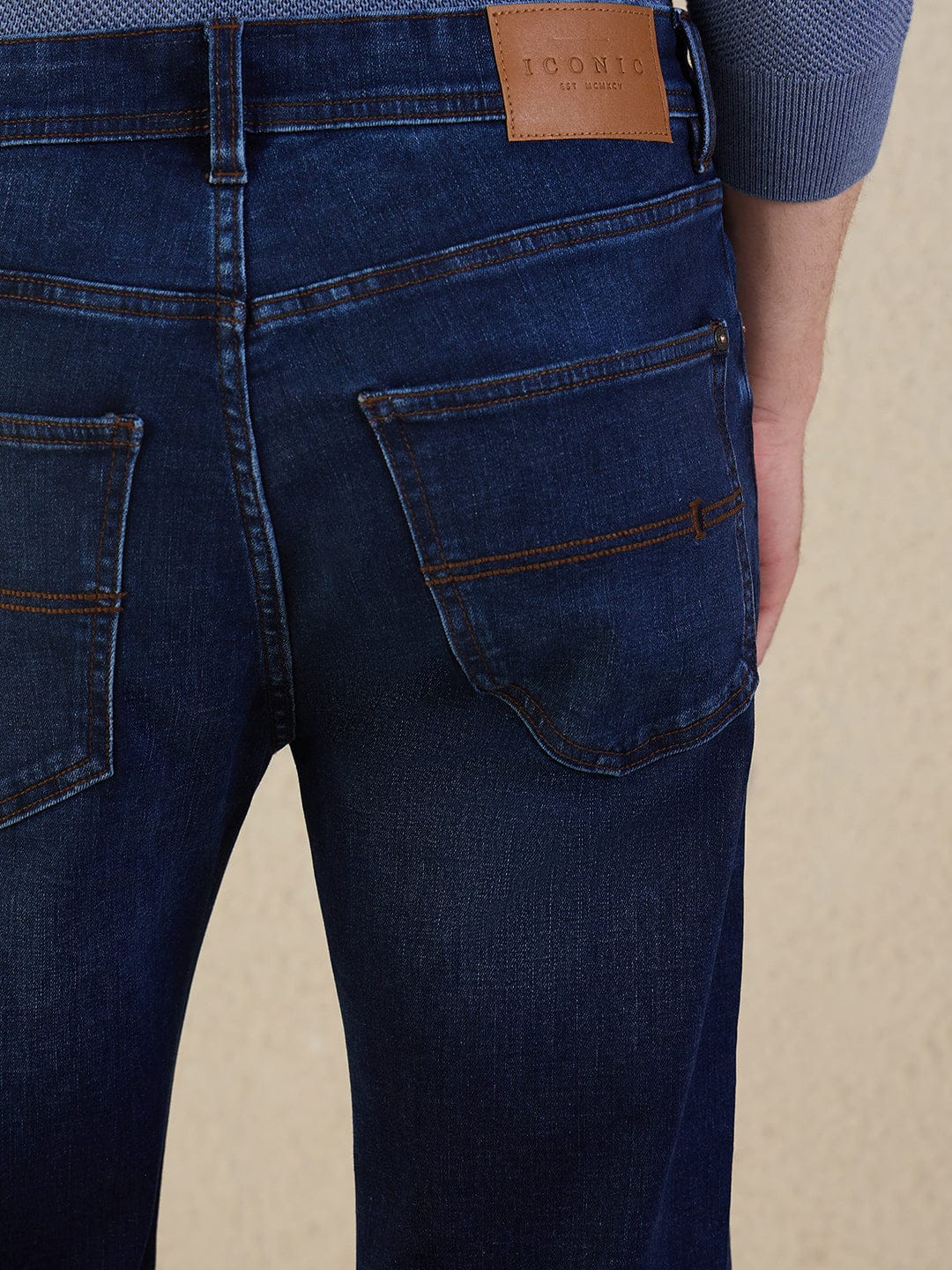 Iconic Men Navy Blue Solid Jeans