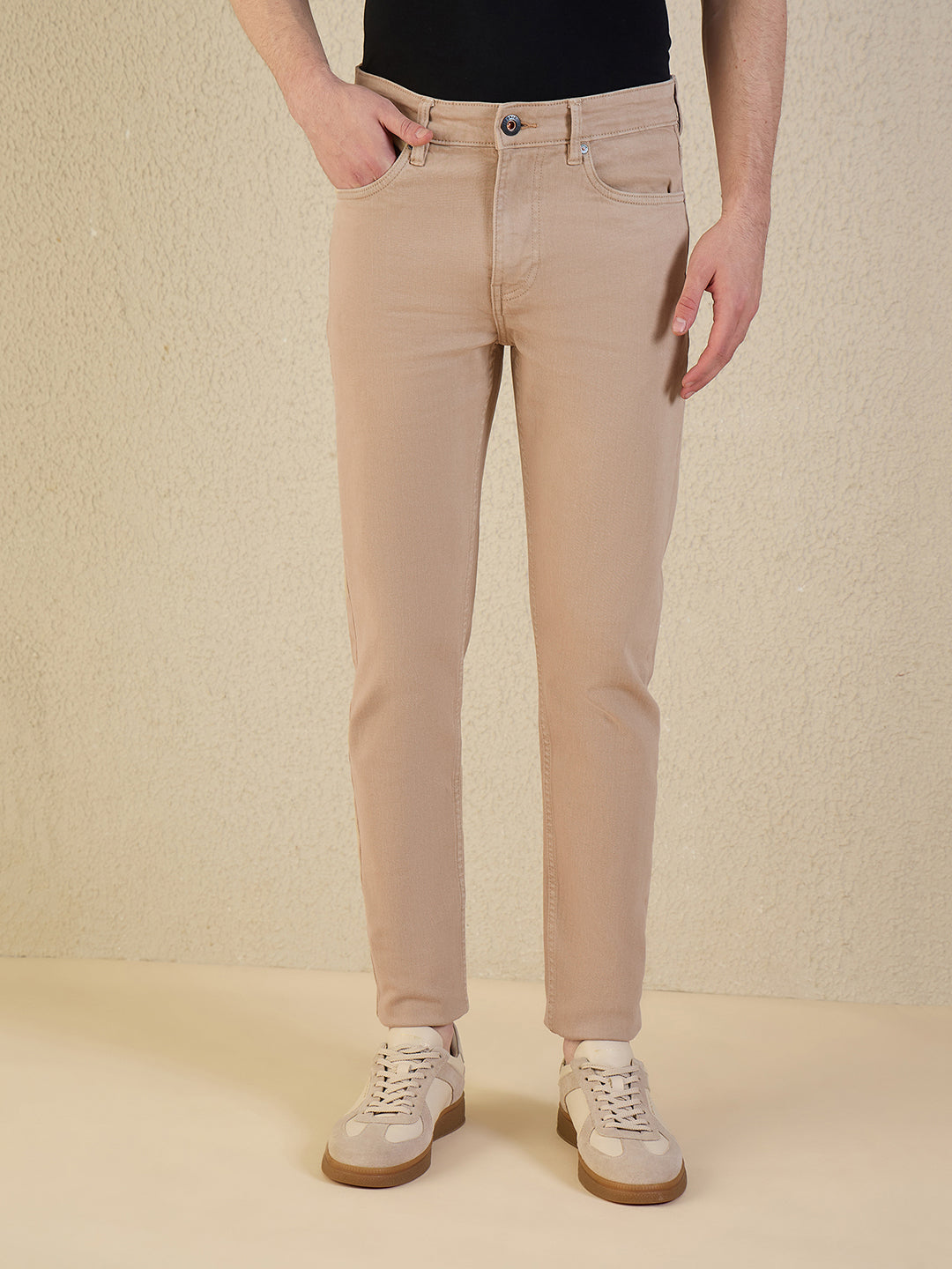 Iconic Men Brown Solid Slim Fit Jeans