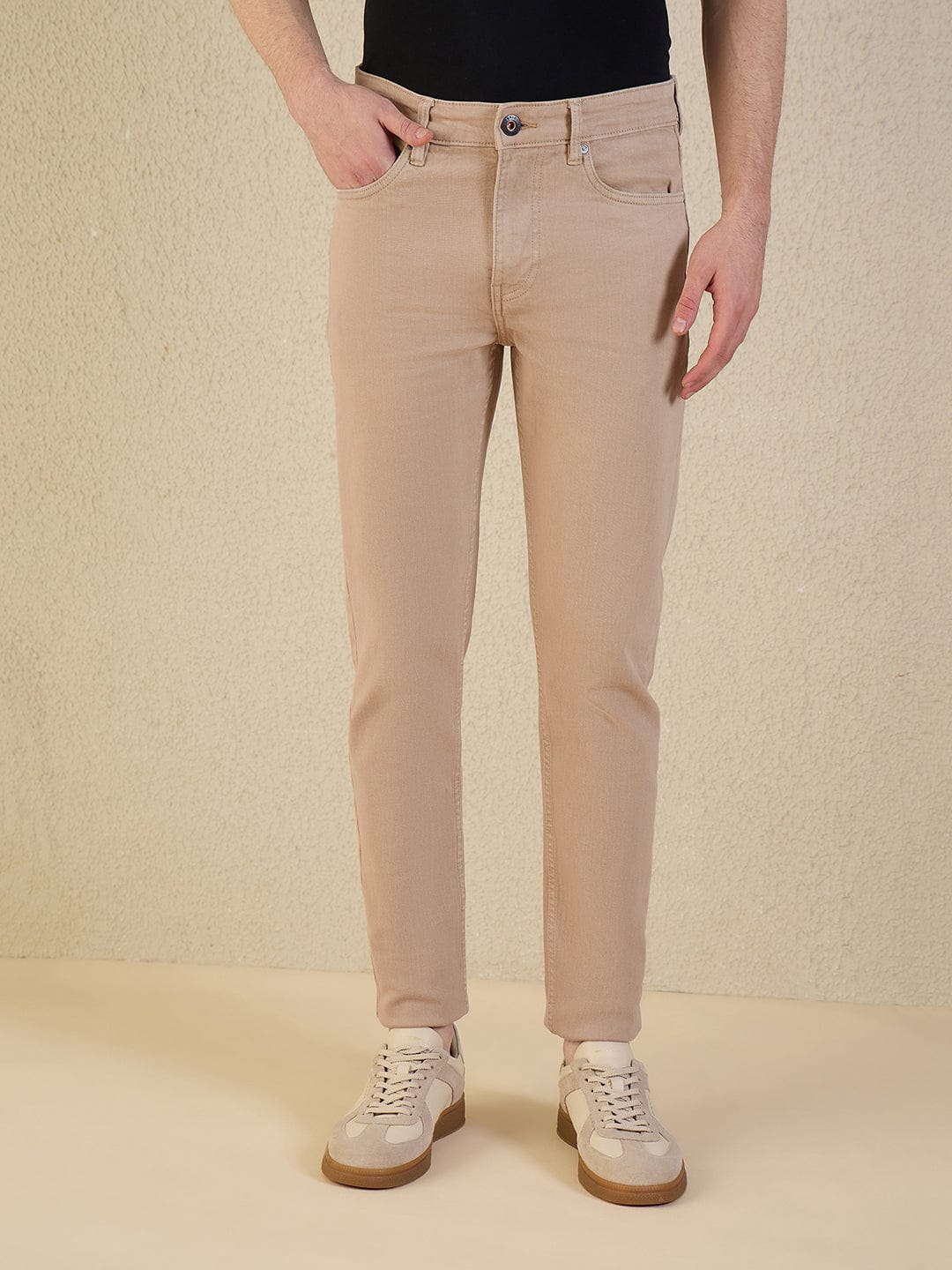 Iconic Men Brown Solid Slim Fit Jeans