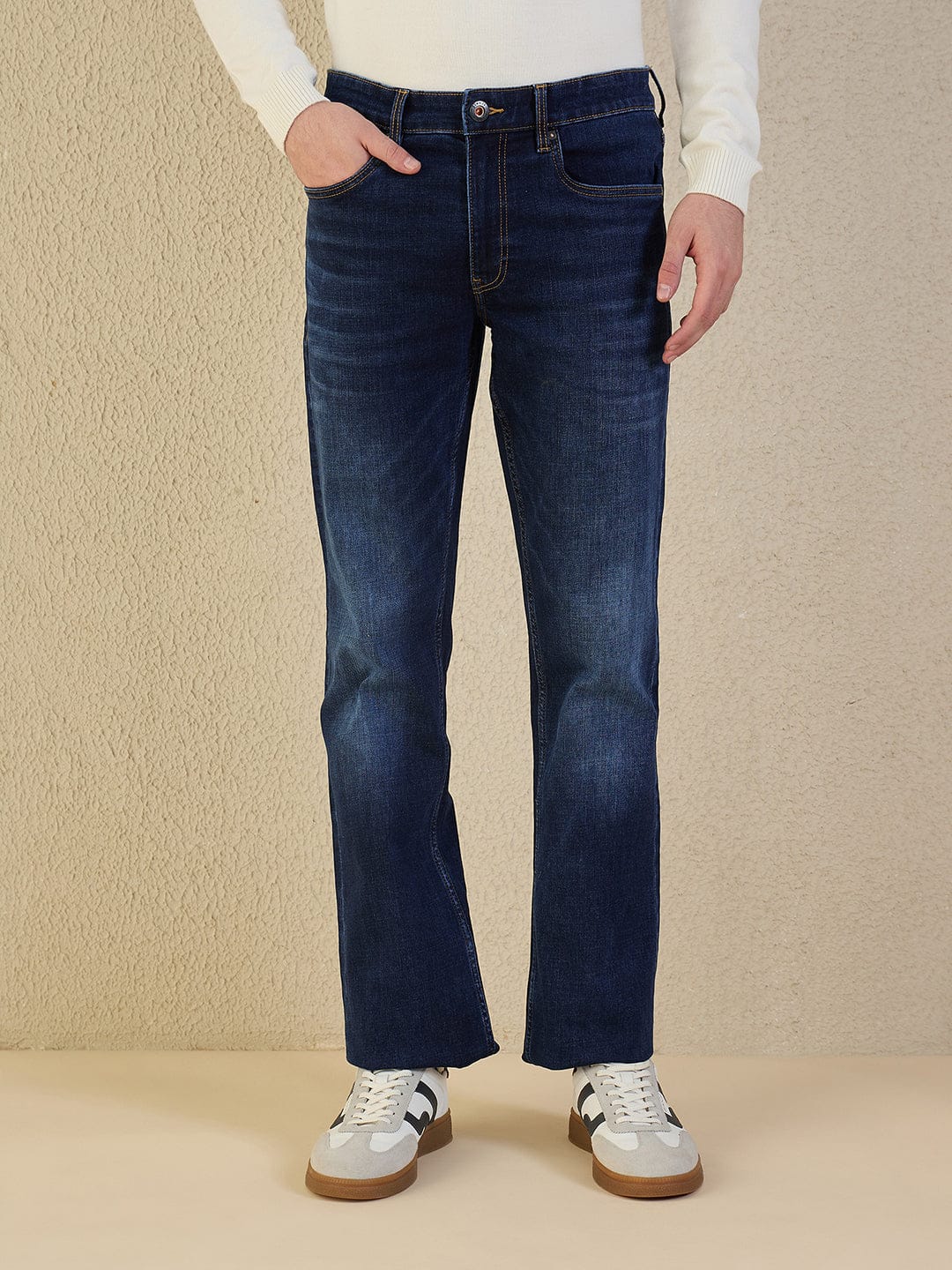 Iconic Men Navy Blue Solid Boot Cut Jeans