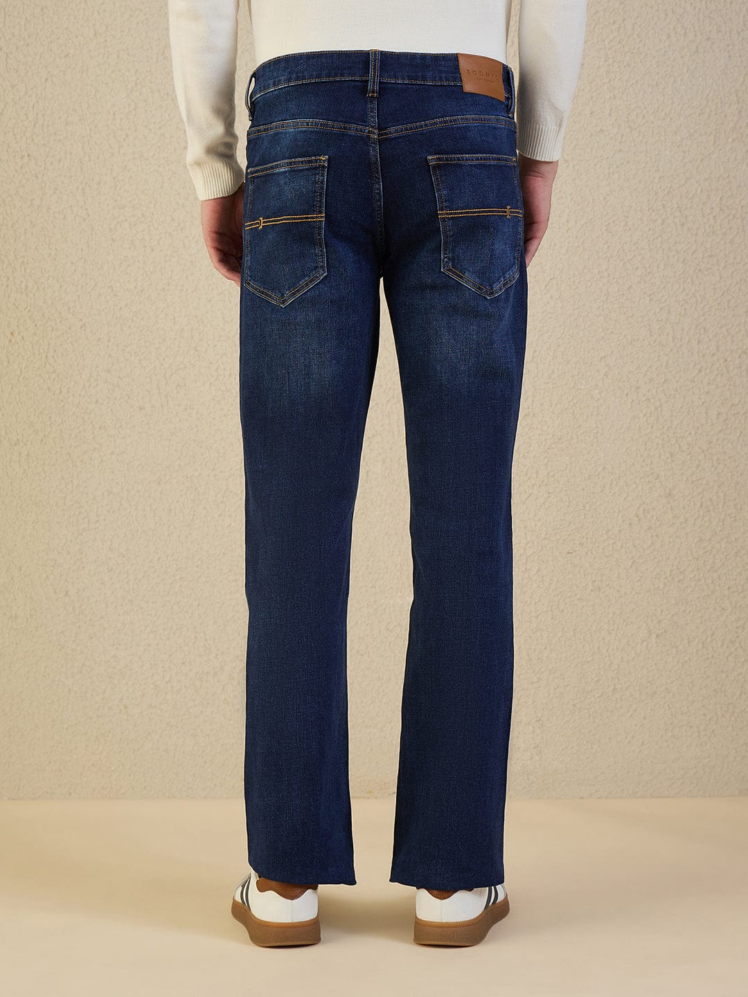 Iconic Men Navy Blue Solid Boot Cut Jeans