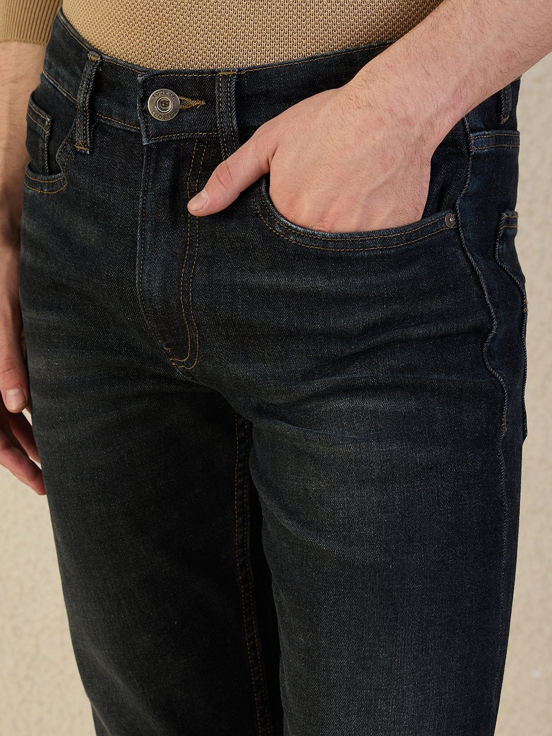 Iconic Men Navy Blue Solid Boot Cut Jeans