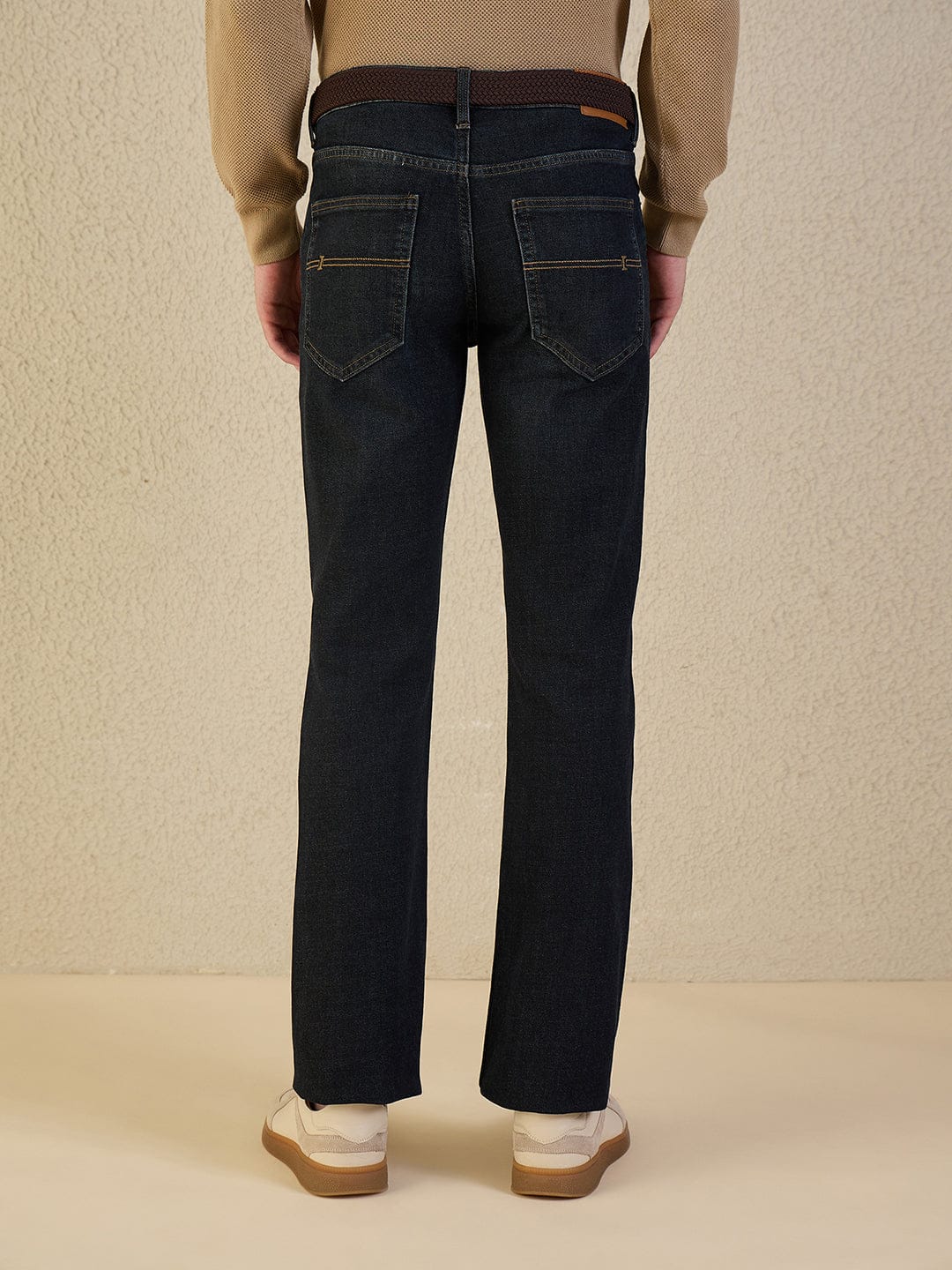 Iconic Men Navy Blue Solid Boot Cut Jeans