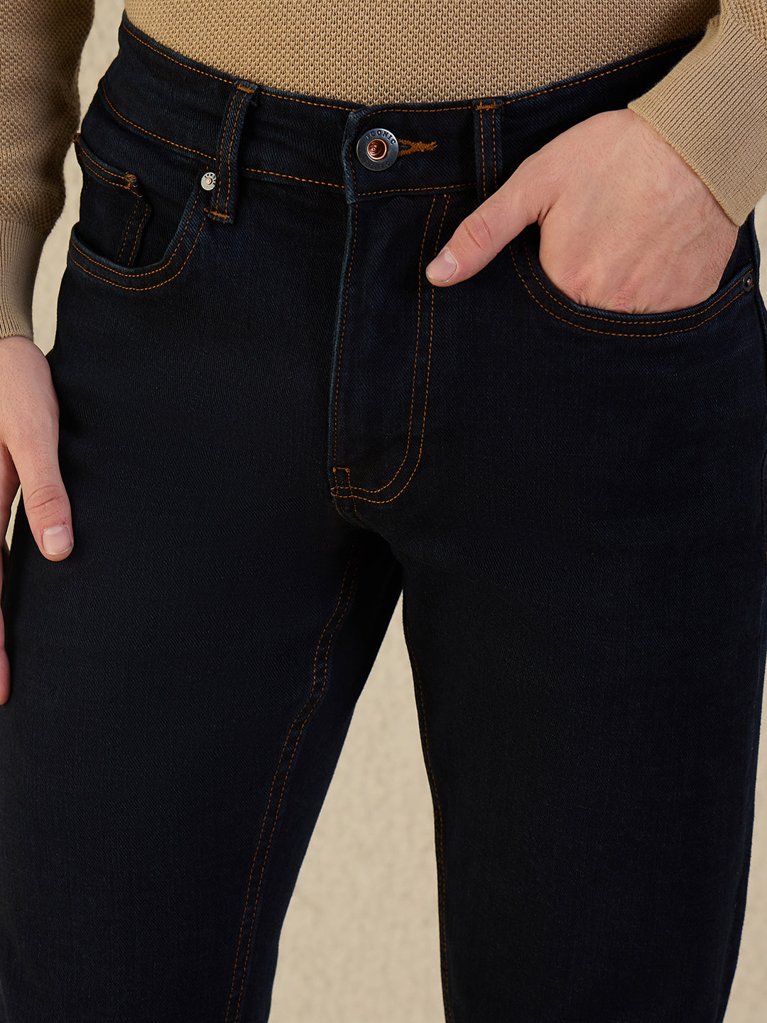Iconic Men Navy Blue Solid Slim Fit Jeans