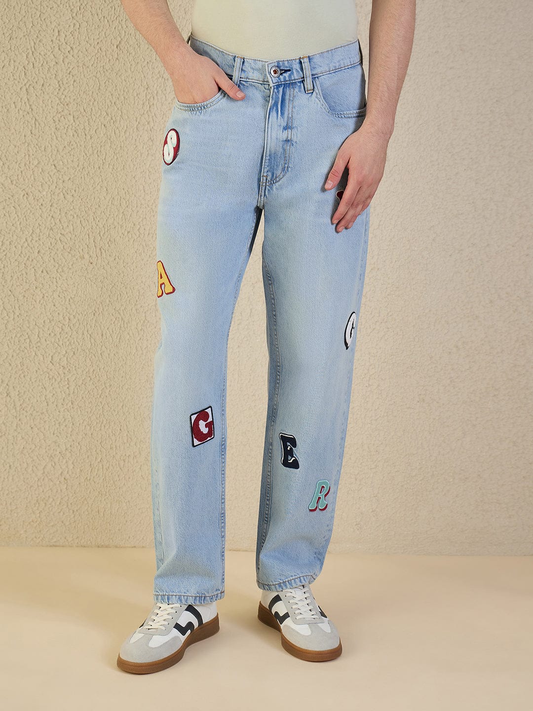 Iconic Men Blue Solid Pure Cotton Loose Fit Jeans