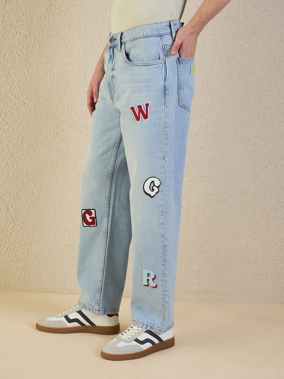 Iconic Men Blue Solid Pure Cotton Loose Fit Jeans