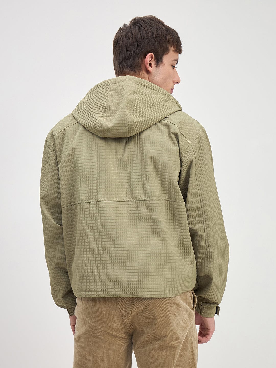 ICONIC Men Green Textured Regular Fit Hoodie Jacket