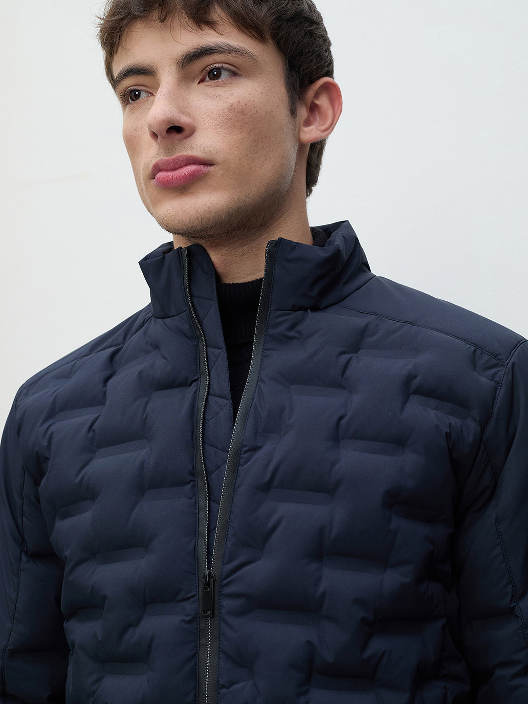 ICONIC Men Navy Blue Quilted High Neck Puffer Jacket
