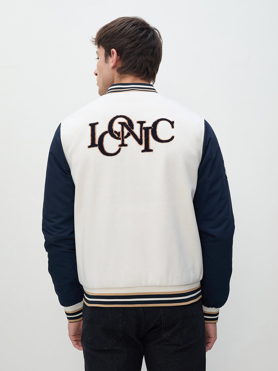 ICONIC Men Multi Colorblock Band Collar Varsity Jacket