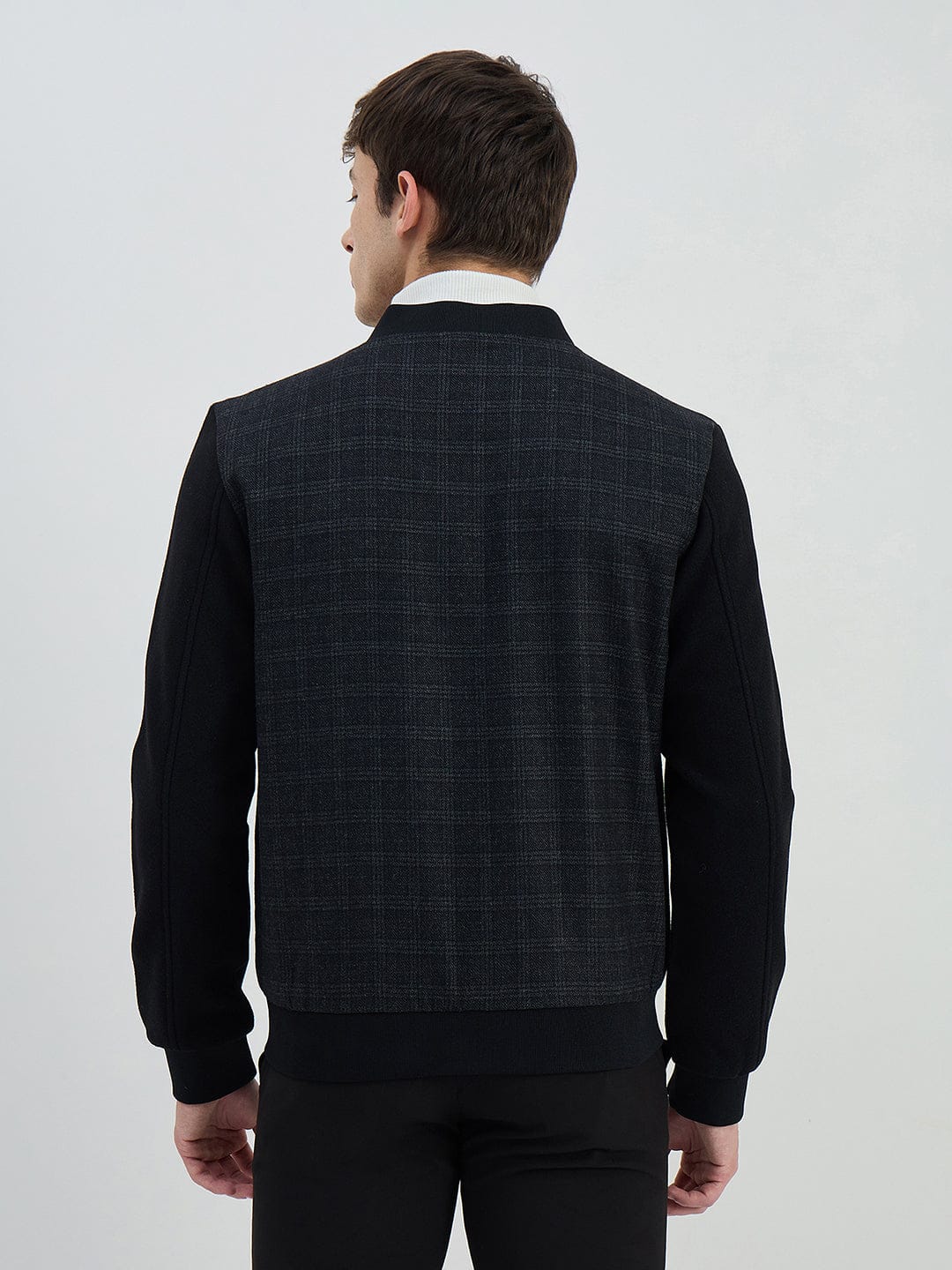Iconic Men Black Check Lapel Collar Jacket