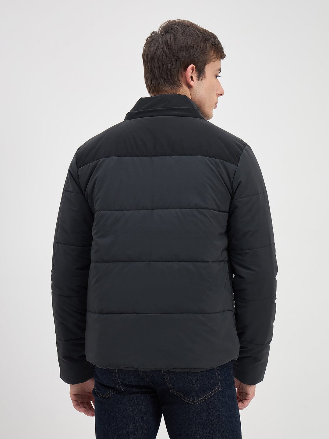 ICONIC Men Black Quilted Regular Fit Hoodie Jacket
