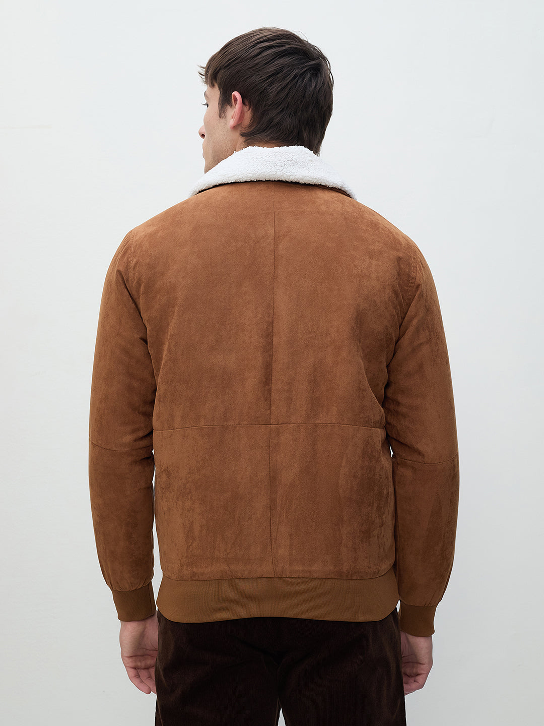 ICONIC Men Brown Suede Detachable Collar Jacket