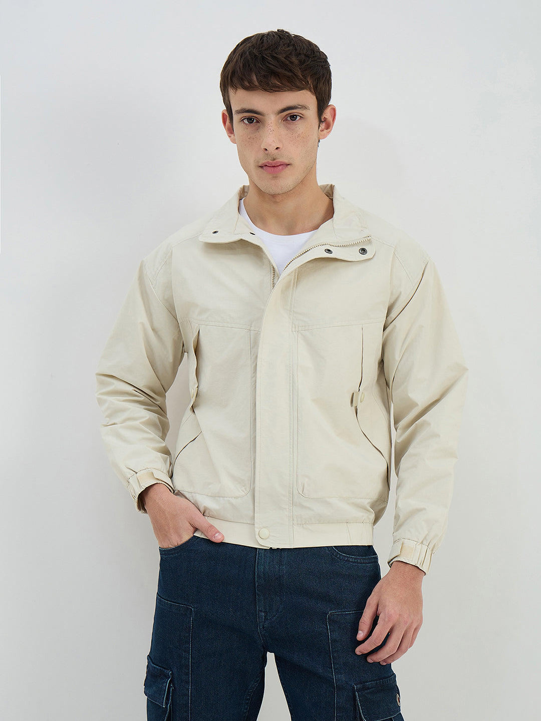 Iconic Men Beige Solid Collared Jacket